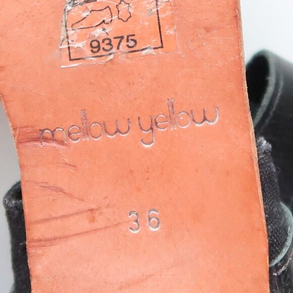 Mellow Yellow Black Leather & Linen Flat Gladiator Sandals Open Toe Summer Shoes - Picture 8 of 16